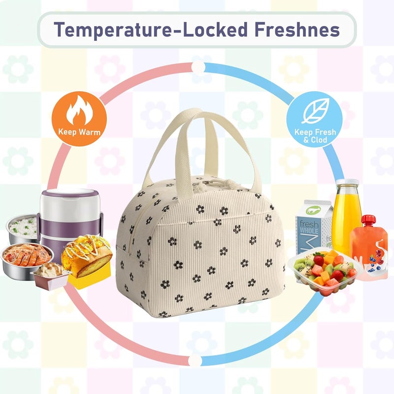 Baglemon Lunch Bag for Women Men Cute Corduroy Lunch Tote Bags Reusable Insulated Lunch Box Large Capacity Reusable Insulated Cooler for Work/Picnic/Travel - Image 4